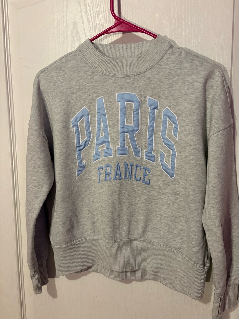 abercrombie kids Gray 'PARIS FRANCE' Crewneck Sweatshirt with Light Blue Letters